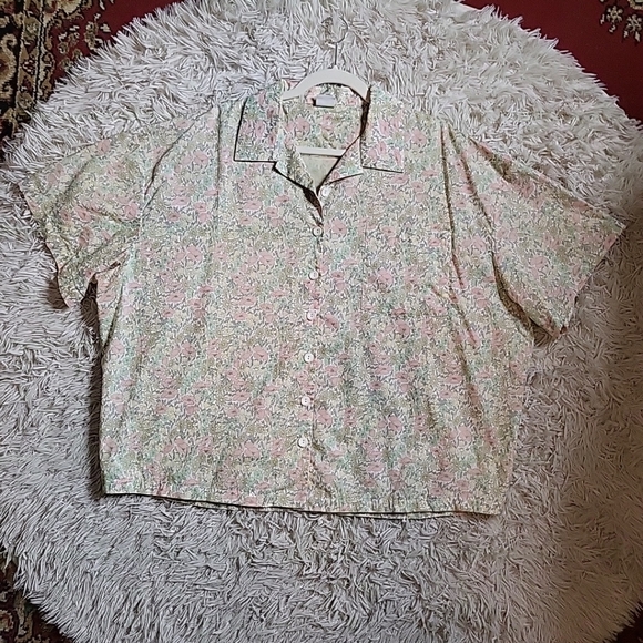 Vintage Pastel Floral M.92 Short Sleeve Button Up Boxy Casual Shirt Spring Retro - Picture 1 of 16